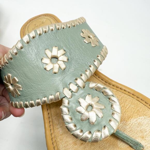 NWOB Jack Rogers Sage Green Leather Cork Wedge Sandals Women's 10 Thong Style - Picture 4 of 10